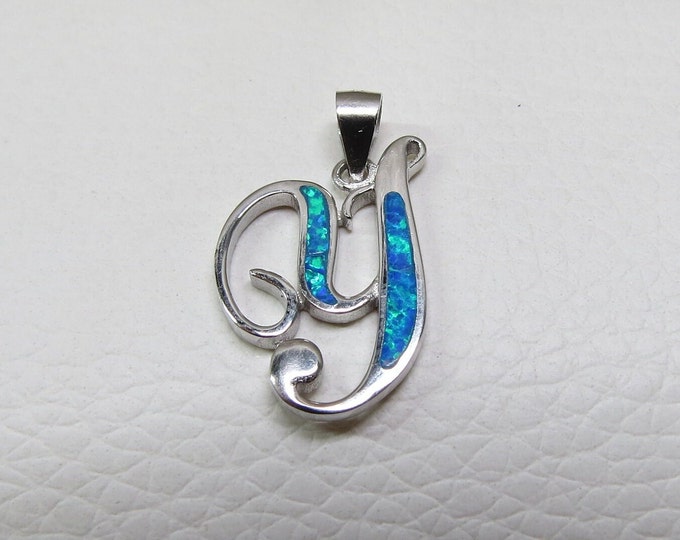 Sterling Silver Blue Opal Letter Y Pendant