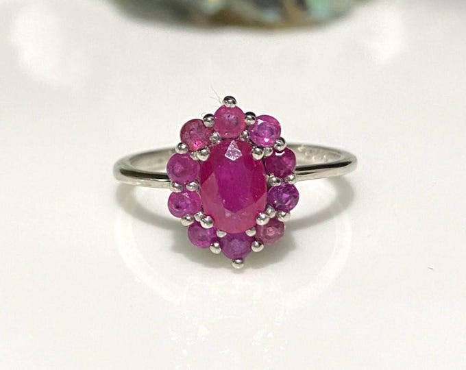 Vintage Sterling Silver Natural Ruby Ring Size 8