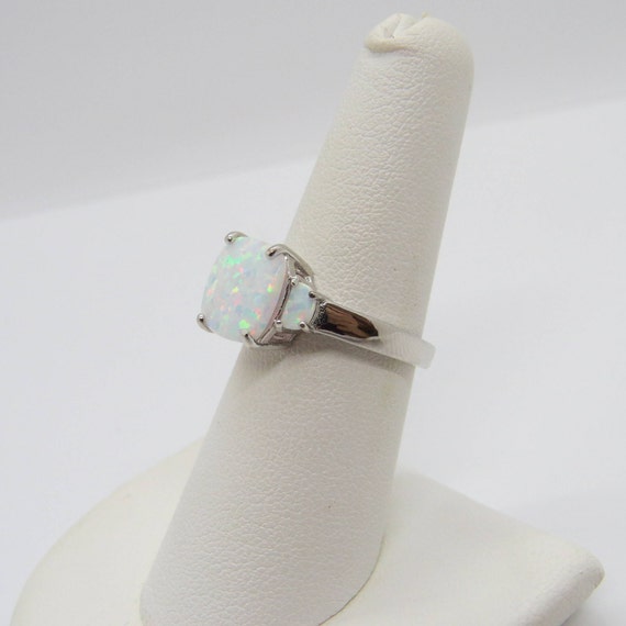 Vintage Sterling Silver White Opal Three stone Ri… - image 5