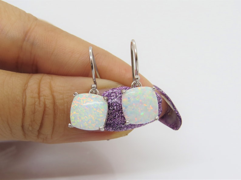 Vintage Sterling Silver White Opal Dangle Drop Earrings