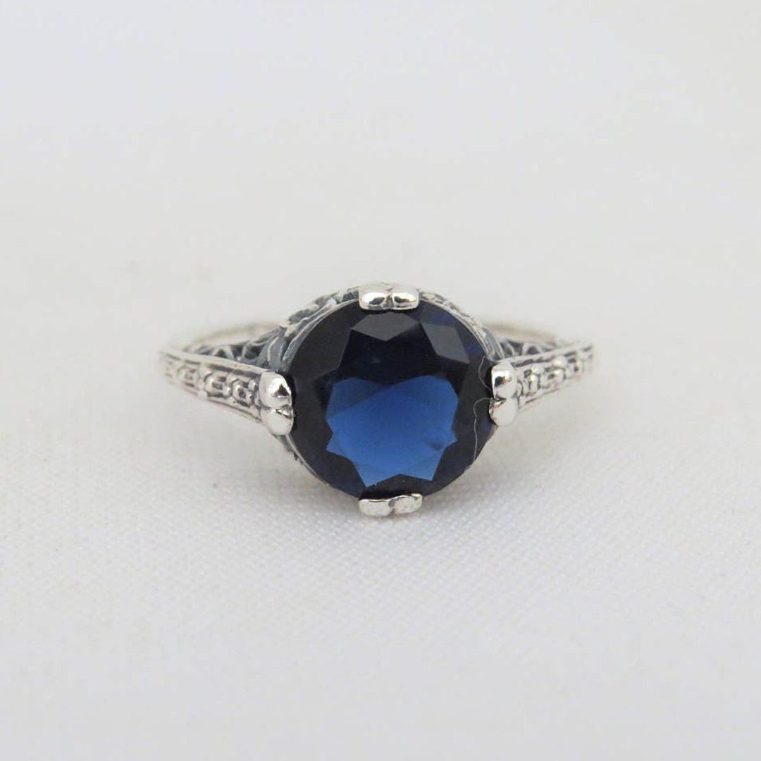 Vintage Sterling Silver Blue Sapphire Filigree Ring Size 6 - Etsy