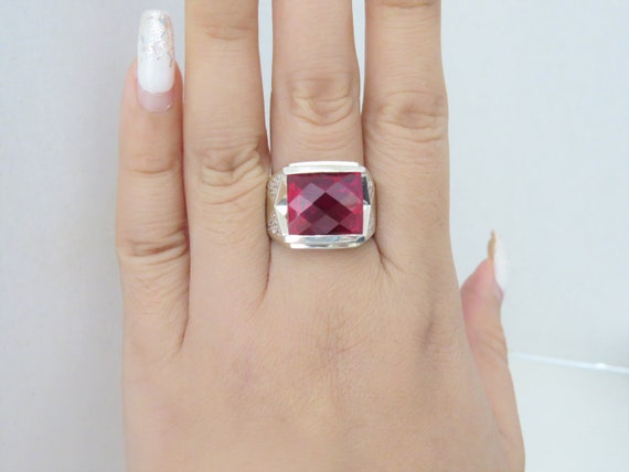 Vintage Sterling Silver Faceted Ruby & White Topa… - image 7