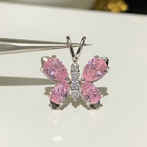 Sterling Silver Pink Sapphire & White Topaz Butterfly Pendant.