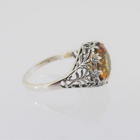 Vintage Sterling Silver Round cut Yellow Citrine … - image 4