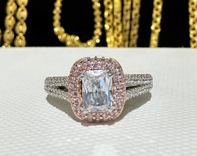 Vintage Sterling Silver Rose Gold Plate White Topaz Engagement Ring Size 7