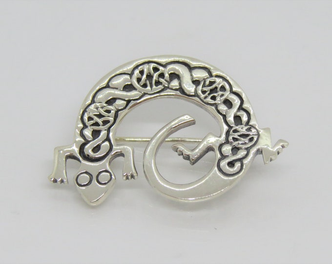 Vintage Sterling Silver Lizard Celtic Knot Pin Brooch