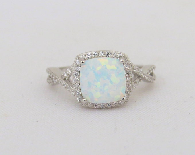 Sterling Silver Fire Opal & White Topaz Infinity Ring Size 7
