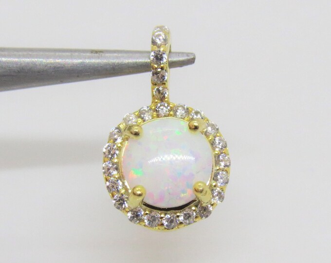 Vintage 14K Gold Plate over Sterling Silver Round cut White Opal & White Topaz Pendant