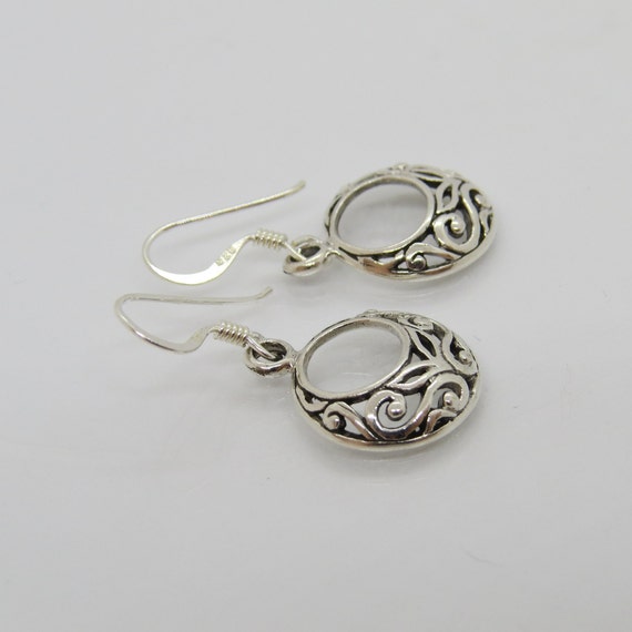 Vintage Sterling Silver Circle Filigree Dangle Ea… - image 2