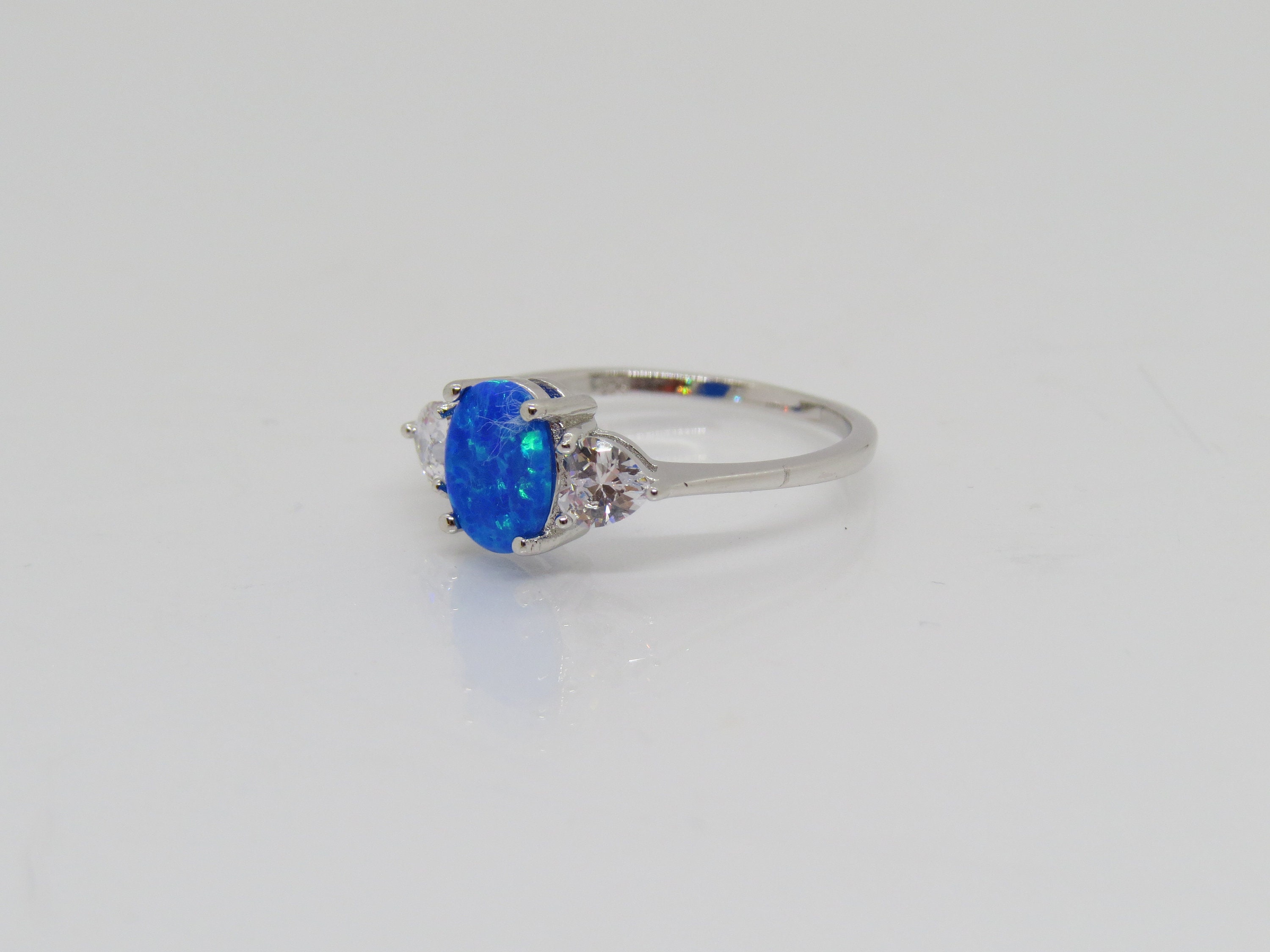 Vintage Sterling Silver Blue Opal & White Topaz Ring Size 8 | Etsy