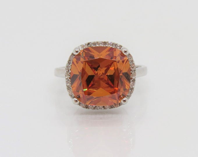 Vintage Sterling Silver Orange Citrine & White Topaz Ring Size 10