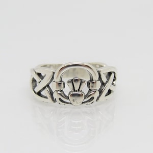 Vintage Sterling Silver Claddagh Celtic Unisex Ring Size 7.75
