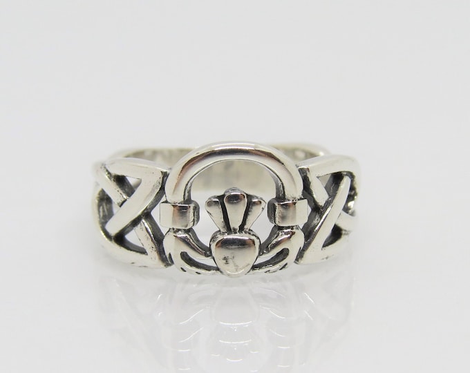 Vintage Sterling Silver Claddagh Celtic Unisex Ring Size 7.75