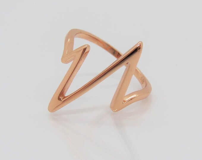 Vintage Sterling Silver Rose Gold Plated Life Line Ring Size 8