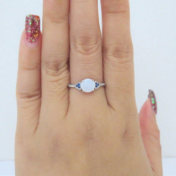 Vintage Sterling Silver White Opal, Blue Sapphire… - image 5