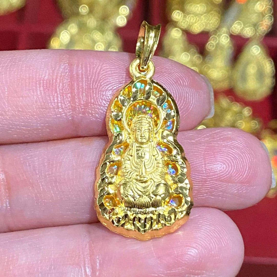 Pendentif Bambou Porte-bonheur En Or 24 Carats - Sans Chaîne, Fourni Avec Cordon Cuir