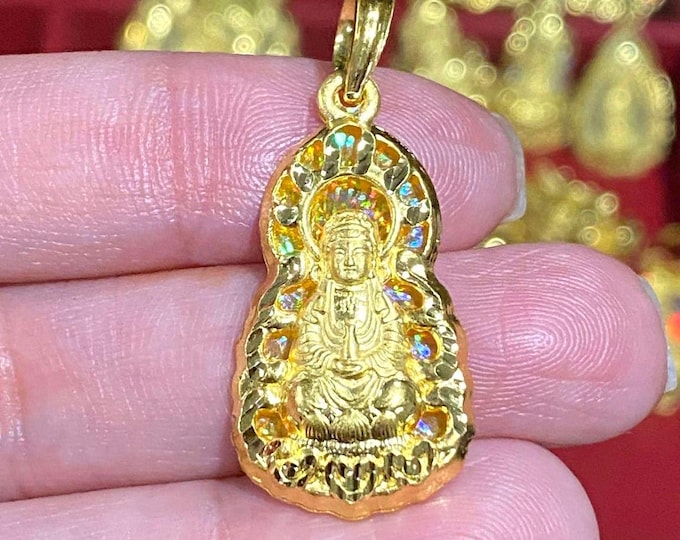 Vintage 24K Yellow Gold Kwan Yin, Quan Yin Charm Pendant