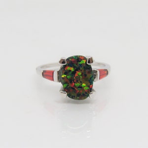 Vintage Sterling Silver Black Opal & Garnet Ring Size 10
