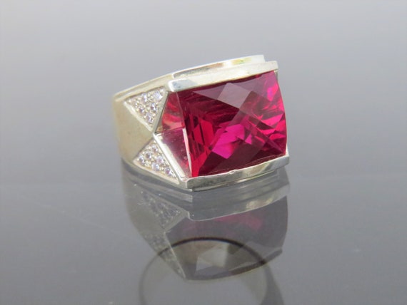 Vintage Sterling Silver Faceted Ruby & White Topa… - image 1