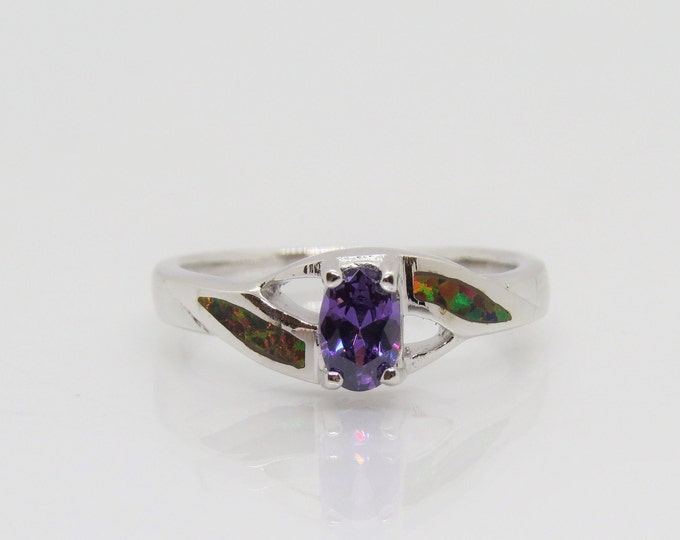 Vintage Sterling Silver Amethyst & Black Opal Ring Size 9