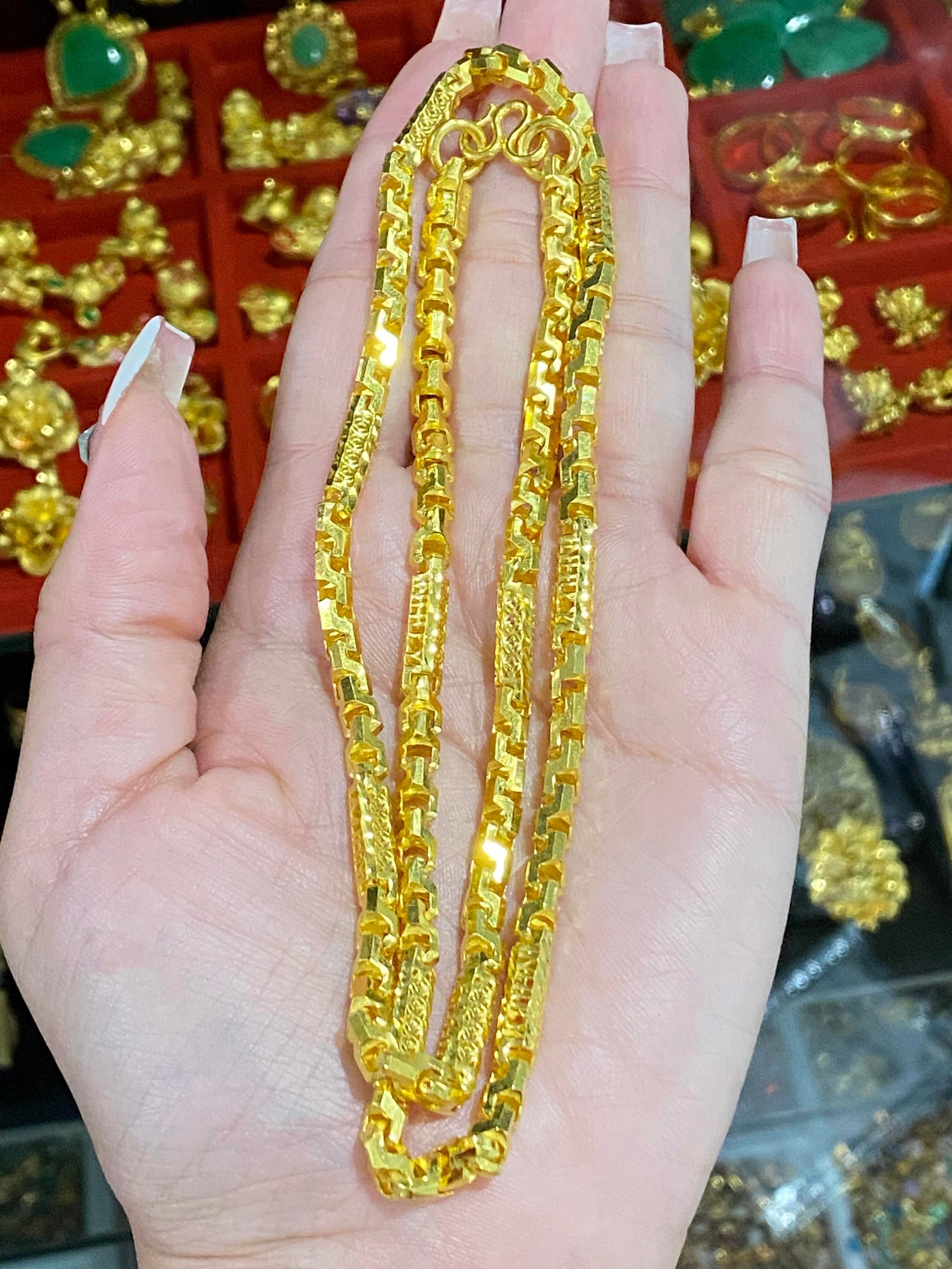 23K 980 Solid Pure Gold Anchor Money Coin Rolo Link Chain Necklace 23 ...