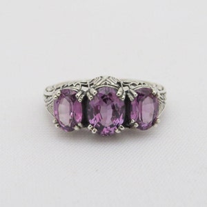 Vintage Sterling Silver Oval Alexandrite Filigree Ring Size 10