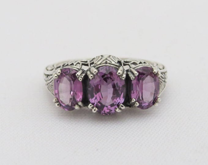 Vintage Sterling Silver Oval Alexandrite Filigree Ring Size 10
