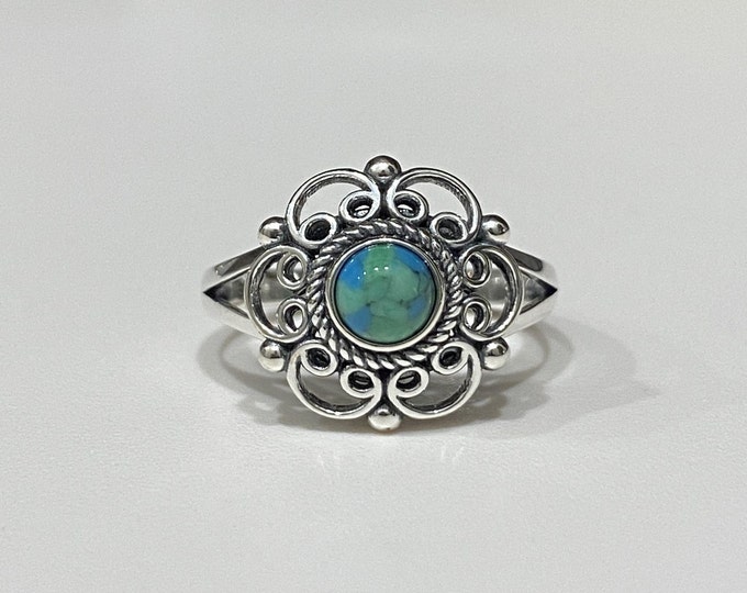 Vintage Sterling Silver Turquoise Filigree Ring Size 10