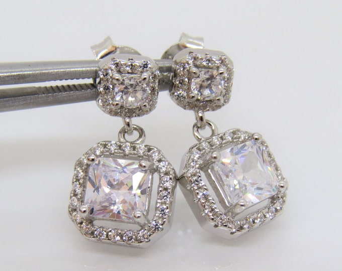 Vintage Sterling Silver White Topaz Wedding Earrings