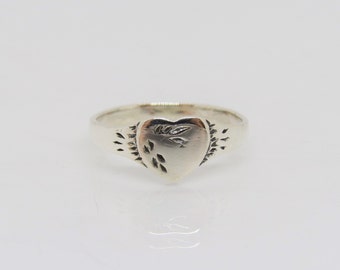 Sterling Silver Carved Heart Thin Band Ring Size 3,4,5