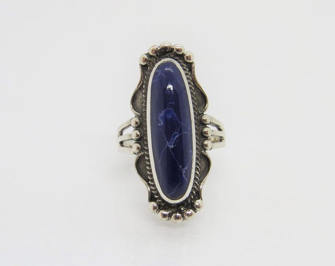 Vintage Southwestern Sterling Silver Sodalite Long Ring Size 7