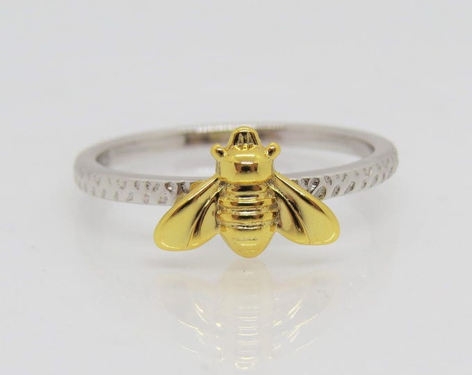 Vintage Sterling Silver Two-Tone Bee Carved Band Ring 7