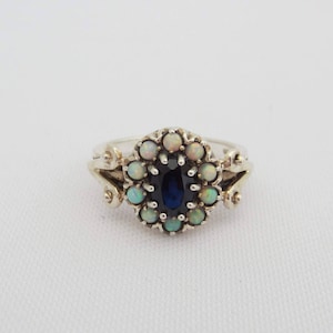 Sterling Silver Sapphire & White Opal Ring Size 10