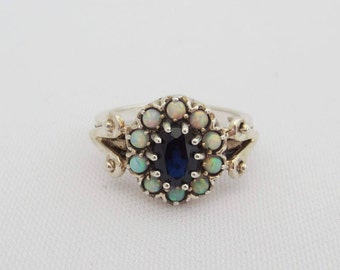 Sterling Silver Sapphire & White Opal Ring Size 10