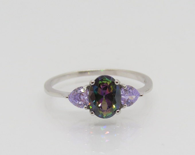 Vintage Sterling Silver Mystic Topaz & Amethyst Ring Size 6
