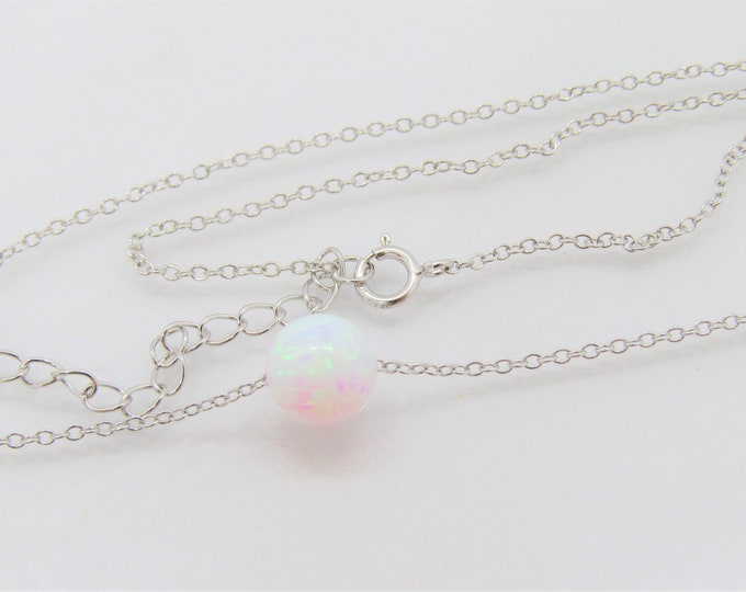 Sterling Silver Ball White Opal Chain Necklace Pendant 17'' Length