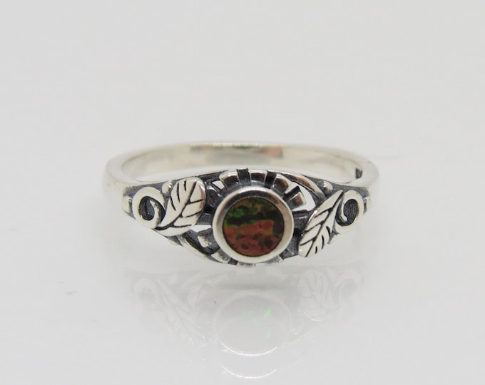 Vintage Sterling Silver Black Opal Leaf Ring Size 6