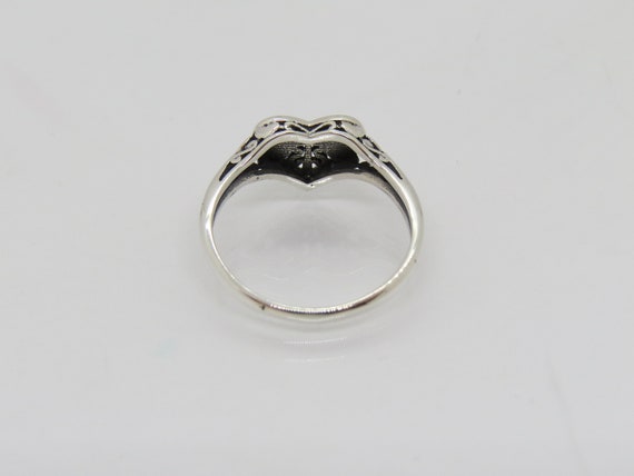 Vintage Sterling Silver Cross Heart Filigree Ring… - image 3