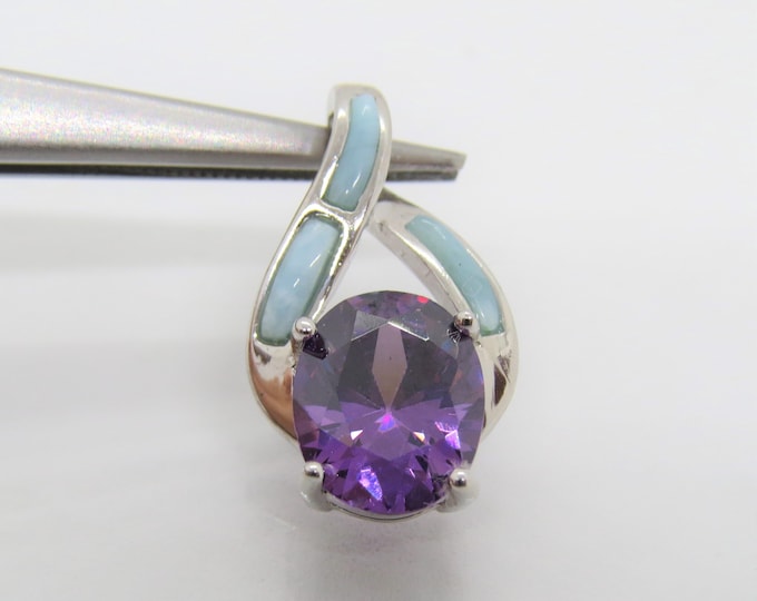 Vintage Sterling Silver Larimar & Amethyst Pendant
