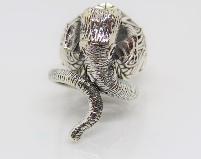 Vintage Sterling Silver Elephant Adjustable Ring Size 8