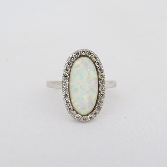 Vintage Sterling Silver Fire Opal & White Topaz H… - image 1