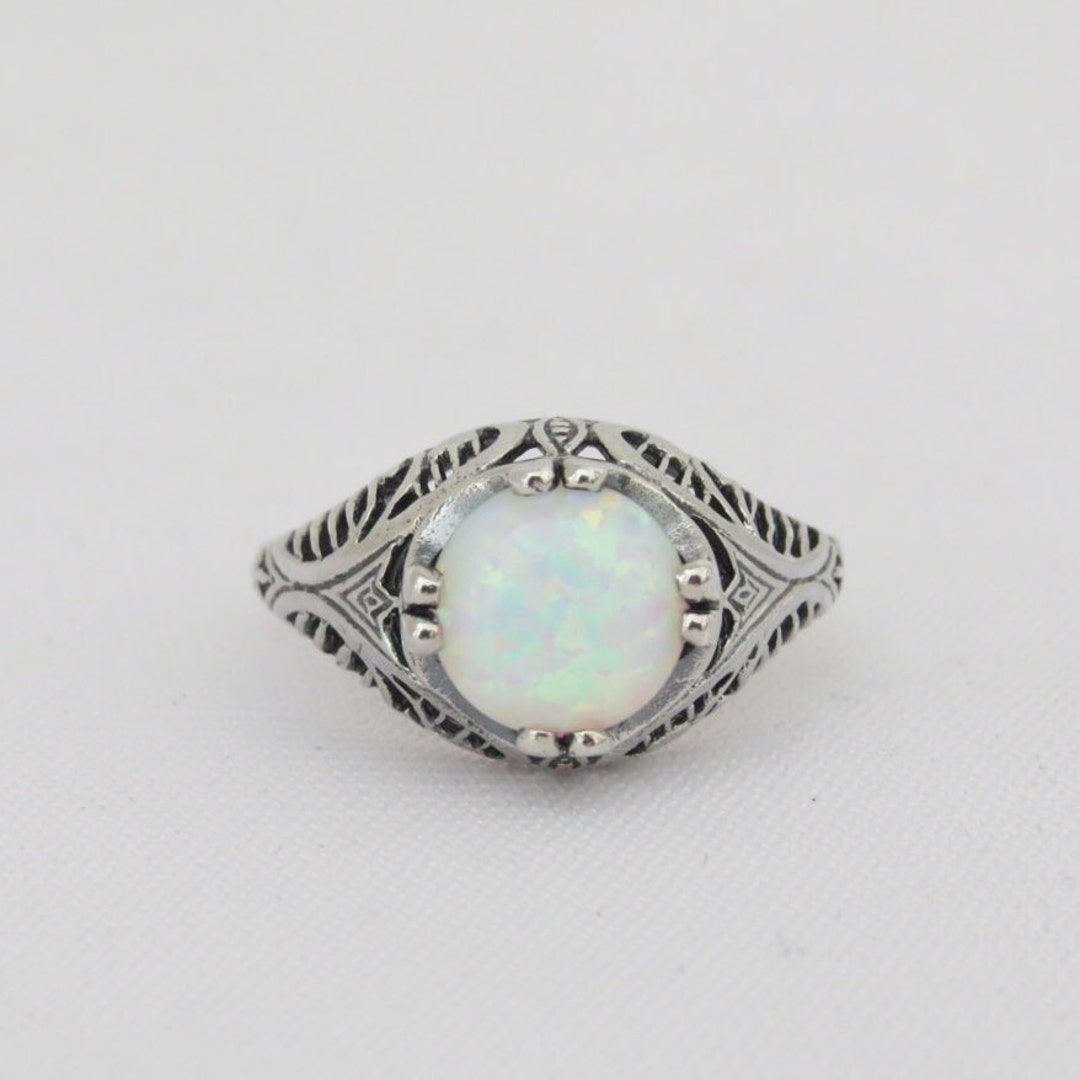 Vintage Sterling Silver White Opal Filigree Ring Size 7 - Etsy