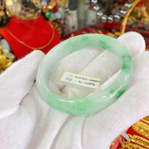 Vintage Translucent Natural Light Green, White Jade Jadeite Bangle Bracelet 57MM