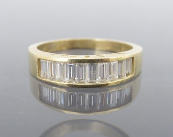 Vintage Baguette White CZ 14K Solid Yellow Gold Engagement Wedding Ring Size 10.75