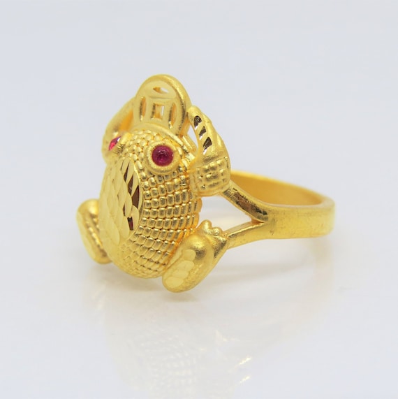 24K 9999 Pure Gold Ruby Frog Ring Size 7.5 - image 3