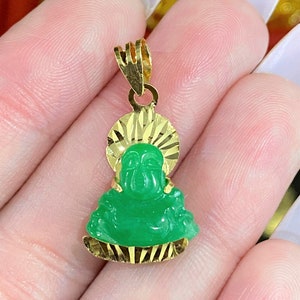 Vintage 15K 610 Solid Gold Green Jadeite Jade, White Topaz