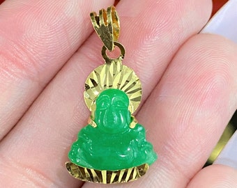 Collana Buddha Guanyin In Giada Verde Placcata Oro - Portafortuna Elegante E Spirituale