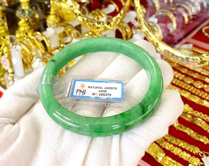 Vintage Translucent Natural Green Jadeite Jade Bangle Bracelet 66.9MM