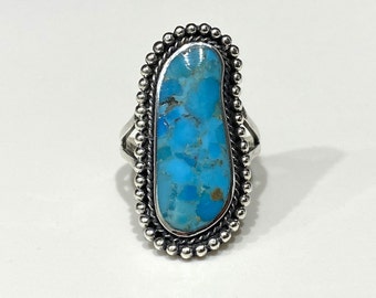 Vintage Sterling Silver Turquoise Long Ring Size 8.