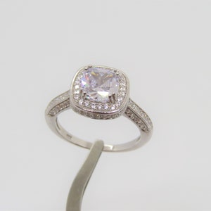 Vintage Sterling Silver Cushion cut White Topaz Engagement Ring Size 5